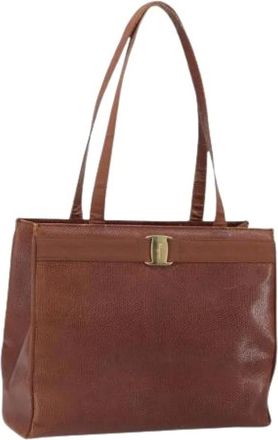 Ferragamo Pre-owned Shoulder Bags, female, Brown, Size: ONE SIZE Pre-owned Leather Shoulder Bag