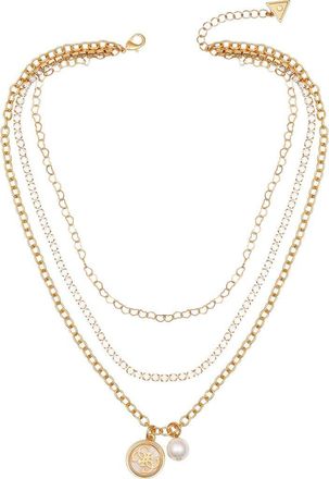 Guess Enamel Logo Layered Chain Necklace in Gold Tone at Nordstrom Rack