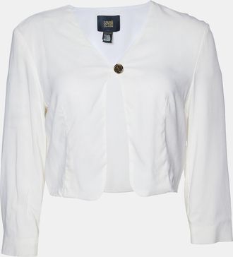 Roberto Cavalli White Crepe Crop Cardigan