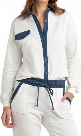 Red Haute Denim Accent Boyfriend Shirt In Ivory
