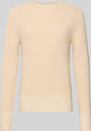 FTC Strickpullover aus Baumwoll-Kaschmir-Mix mit gerippten Abschl&uuml;ssen in Beige, Gr&ouml;&szlig;e 48