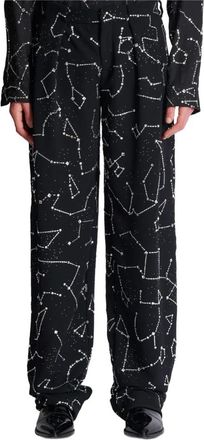 Balmain Crepe Broek met Strass Constellatie Motief - Heren - Wijde Broeken - Zwart - M - Polyester - Broeken