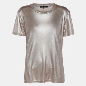 Maje Metallic Beige Stretch Knit T-Shirt