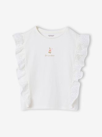Vertbaudet M&auml;dchen T-Shirt mit Lochstickerei-Volants wollwei&szlig;
