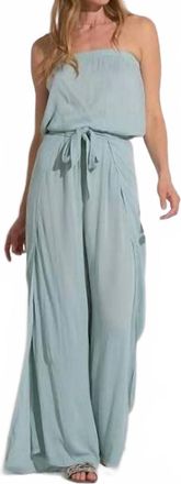 Elan Strapless Crepe-Leg Jumpsuit In Teal Light
