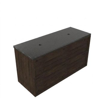 Saniclass Holz Frame Badkamermeubelset - 120x45x63cm - Noche basalten wastafel gepolijst - 1 wasbak - zonder kraangat - 2 lades - mat eiken charcoal (hout)