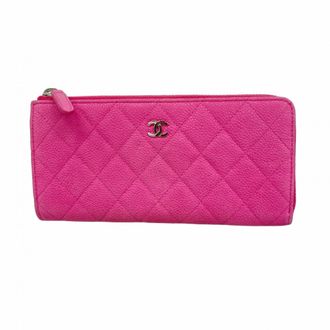 Chanel Pink Grained Calfskin Long Wallet (Bi-Fold) (Pre-Owned)