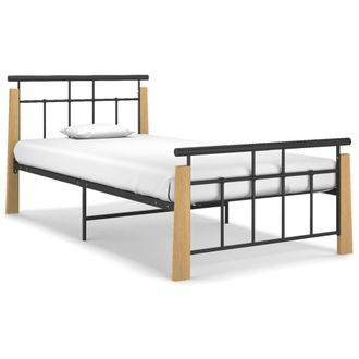 vidaXL Estructura De Cama Sin Colch&oacute;n Metal Madera De Roble 100x200 Cm Vidaxl
