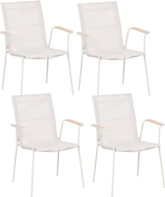 Beliani Conjunto De 4 Sillas De Comedor De Jard&iacute;n Estructura De Acero Y Asiento Y Respaldo De Malla Resistentes A Los Rayos Uv Agua Apilables Beige Claro Cara