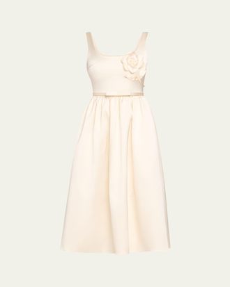 Self Portrait Bonded Satin Flower Midi Dress