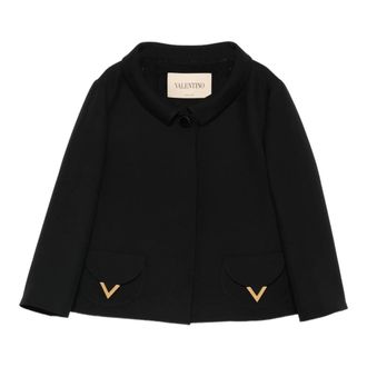 Valentino Vlogo Signature Wool Jacket - female - Valentino - Light Jackets - Black - M - Jackets
