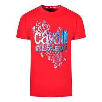 Cavalli Luipaardprint Logo Rode T-shirt