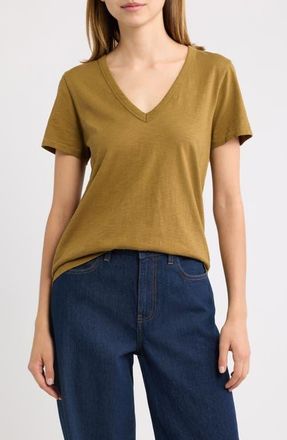 Rag & Bone The Slub V-Neck T-Shirt in Golden Khaki at Nordstrom, Size X-Small