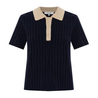 Frame Denim Cashmere Knitwear, female, Blue, Size: M The Contrast Trim Polo