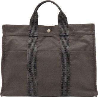 Herm&egrave;s Gray Fabric Handbag Tote Bag (Pre-Owned)