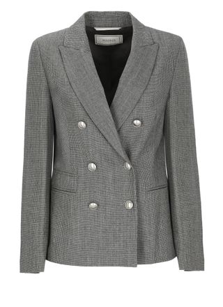 PESERICO Double-Breasted Grey Jacket With Rhinestone Detail