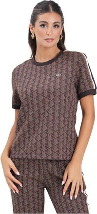Lacoste Tops, Dames, Bruin, 2Xl, Bruine T-shirt met Jacquard Monogram