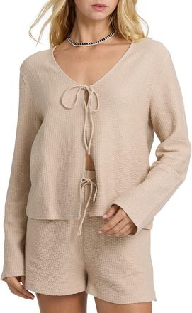 Billabong Maya Textured Tie Front Knit Top in Oatmeal at Nordstrom, Size X-Large