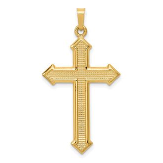 Diamond2Deal 14k Yellow Gold Polished and Textured Passion Cross Pendant