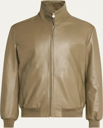 Kiton Mens Leather Full-Zip Bomber Jacket
