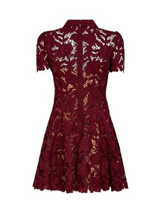 Self Portrait Macram&eacute; Lace Puff Sleeve Dress - Burgundy
