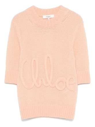 Chloé embroidered-logo sweater - women - Alpaca Wool/Silk - S - Orange