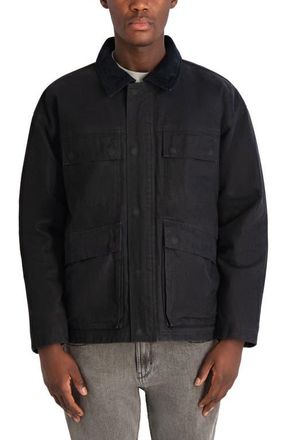 Karl Lagerfeld Waxed Cotton Jacket with Corduroy Collar in Black at Nordstrom, Size Xx-Large