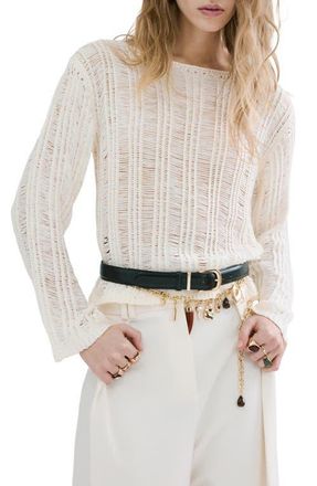 Mango Fray Open Knit Sweater in Ecru at Nordstrom, Size Medium