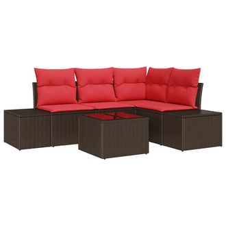 vidaXL Conjunto De Sof&aacute; De Jard&iacute;n 5 Pcs Marr&oacute;n Rat&aacute;n Sint&eacute;tico Vidaxl