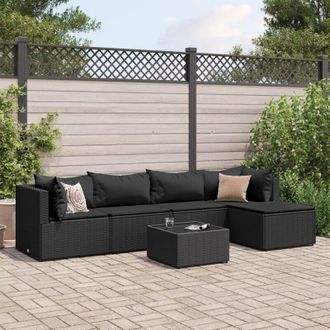 vidaXL Vidaxl - Set Muebles De Jard&iacute;n 6 Piezas Y Cojines Rat&aacute;n Sint&eacute;tico Negro