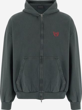 Balenciaga Dark Green Zip-Up Logo Hoodie