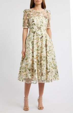Eliza J Embroidered Floral Illusion Lace Cocktail Dress in Yellow at Nordstrom Rack, Size 8