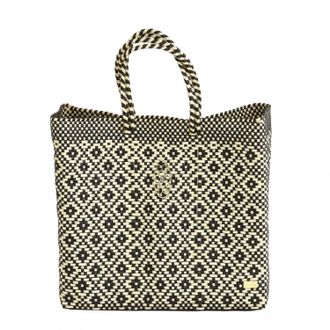 Lola's Bag Womens Medium Handmade Aztec Regular Strap Tote Bag In Black/beige
