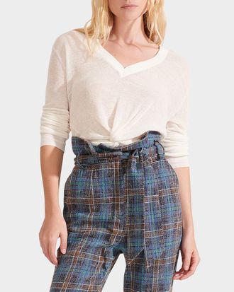 Veronica Beard Soren V-Neck Twisted-Hem Sweater