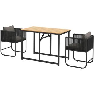 OUTSUNNY Set da Giardino 3 Pezzi con 2 Sedie e Tavolo Nero Grigio e color Legno