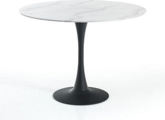 Oresteluchetta Oresteluchetta - Mesa Redonda De Cristal Templado Con Acabado M&aacute;rmol Cm. Al.75 X &Oslash;.90