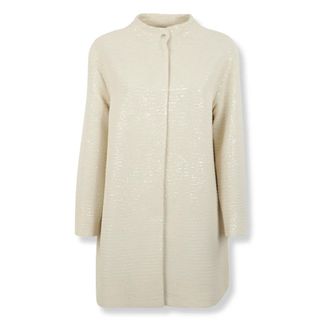 Herno Single-Breasted Coats, female, Beige, Size: XL Coat in Veiled Sequins