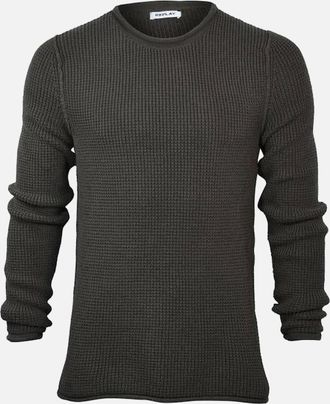 Replay Mens Hyperflex Cotton Heavy-Knit Crew-Neck Jumper, Khaki - Black - Size: 38