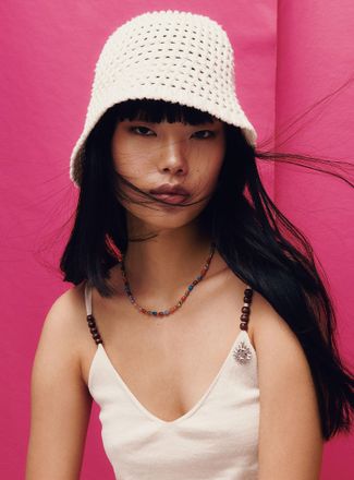 Simons Womens Openwork knit Cloche Hat