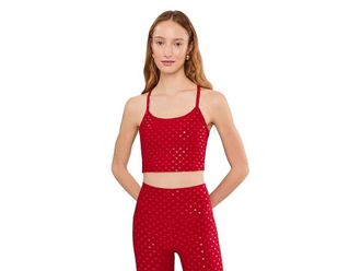 Beyond Yoga Softshine Slim Racerback Cropped Tank Top Womens Clothing Holly Red Ditsy Hearts : SM, Polyester/Spandex