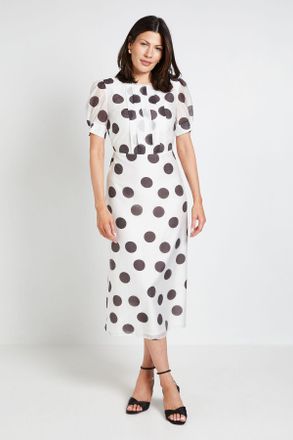 Wallis Womens Pleat Detail Puff Sleeve Midi Dress - White viscose - Size 20 UK