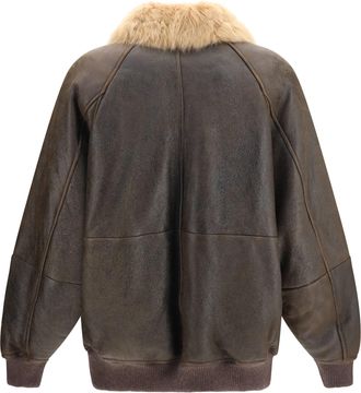 Brunello Cucinelli Vintage-Effect Shearling Bomber Jacket - Brown