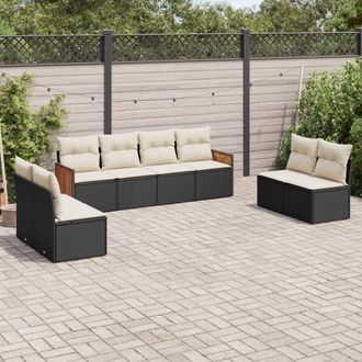 vidaXL Vidaxl - Set De Sof&aacute;s De Jard&iacute;n 8 Piezas Y Cojines Rat&aacute;n Sint&eacute;tico Negro