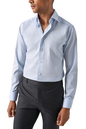 Eton overhemd lichtblauw effen semi-wide spread boord