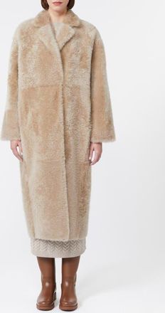Max Mara Azzurro Genuine Shearling Coat in Beige at Nordstrom, Size 6