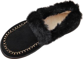 Generic Womens Slipper Boots Solid Color Fleece Lined Flat Sole Round Toe Slip On Boot Cosy Indoor Boots Soft Sole Casual Footwear Winter Shoes