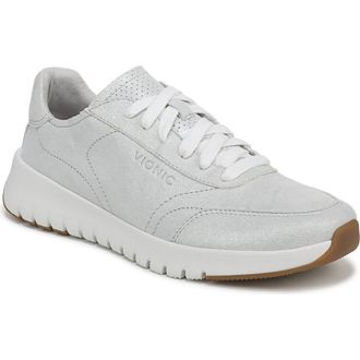 Vionic Uptown Metallic Suede Sneaker in Silver at Nordstrom, Size 9.5