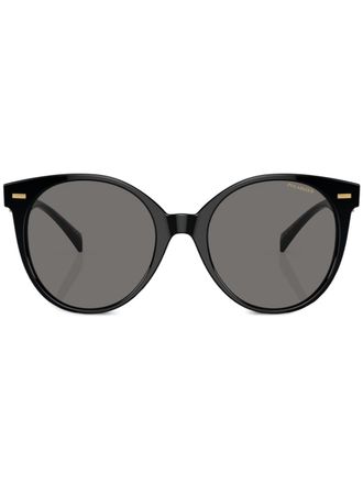 Versace Occhiali da sole tondi con placca logo - Nero