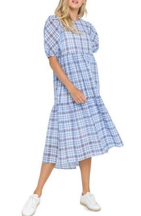 English Factory Check Tiered Midi Dress in Blue at Nordstrom Rack, Size X-Small