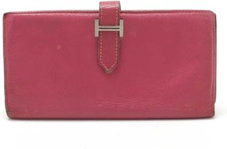 Hermès Pink Leather Long Wallet (Tri-Fold) (Pre-Owned)
